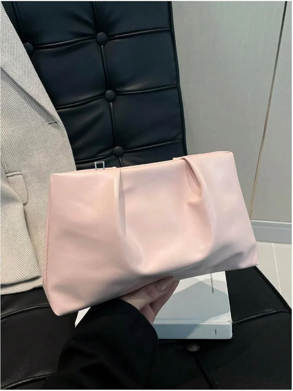 👜Women's Light Pink  PU Leather Clutch Purses Small Zipper Elegant Handbag
